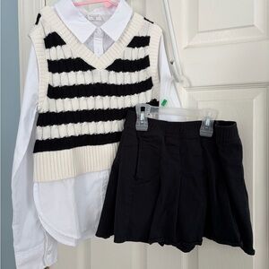 Abercrombie kids Striped Black and White Knit Vest with Black Skirt Set